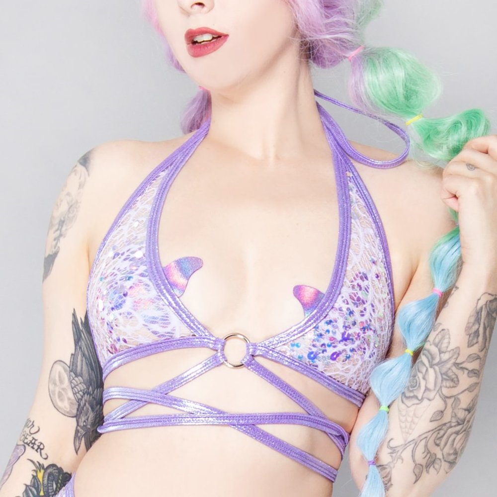 J Valentine Fairy Tale Sequin Net Wrap Top